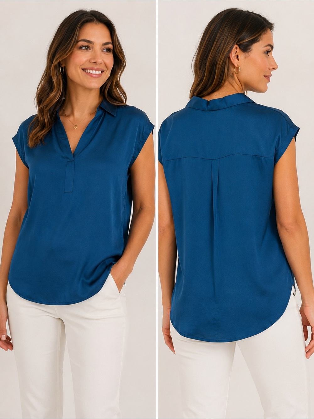 Pleione Satin Sleeveless V Neck Blouse NWT Small